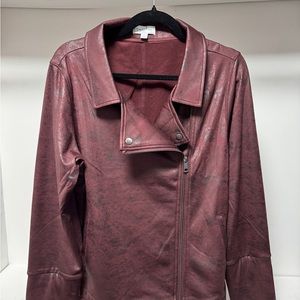 Move Free Leather Like Burgundy Moto Jacket